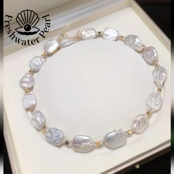 Natural Baroque White Freshwater Pearl Adjustable Necklace. - Picture 2 of 5